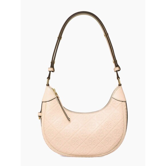 TORY BURCH - T Monogram Crescent bag | Leam Roma - Luxury  Tory Burch T Monogram Debossed Leather Crescent Shoulder Bag-Blush Pink New $469